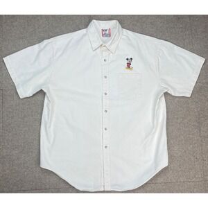 Disney Designs Men's Vintage White Denim Short Sleeve Mickey‎ Mouse Shirt Size L